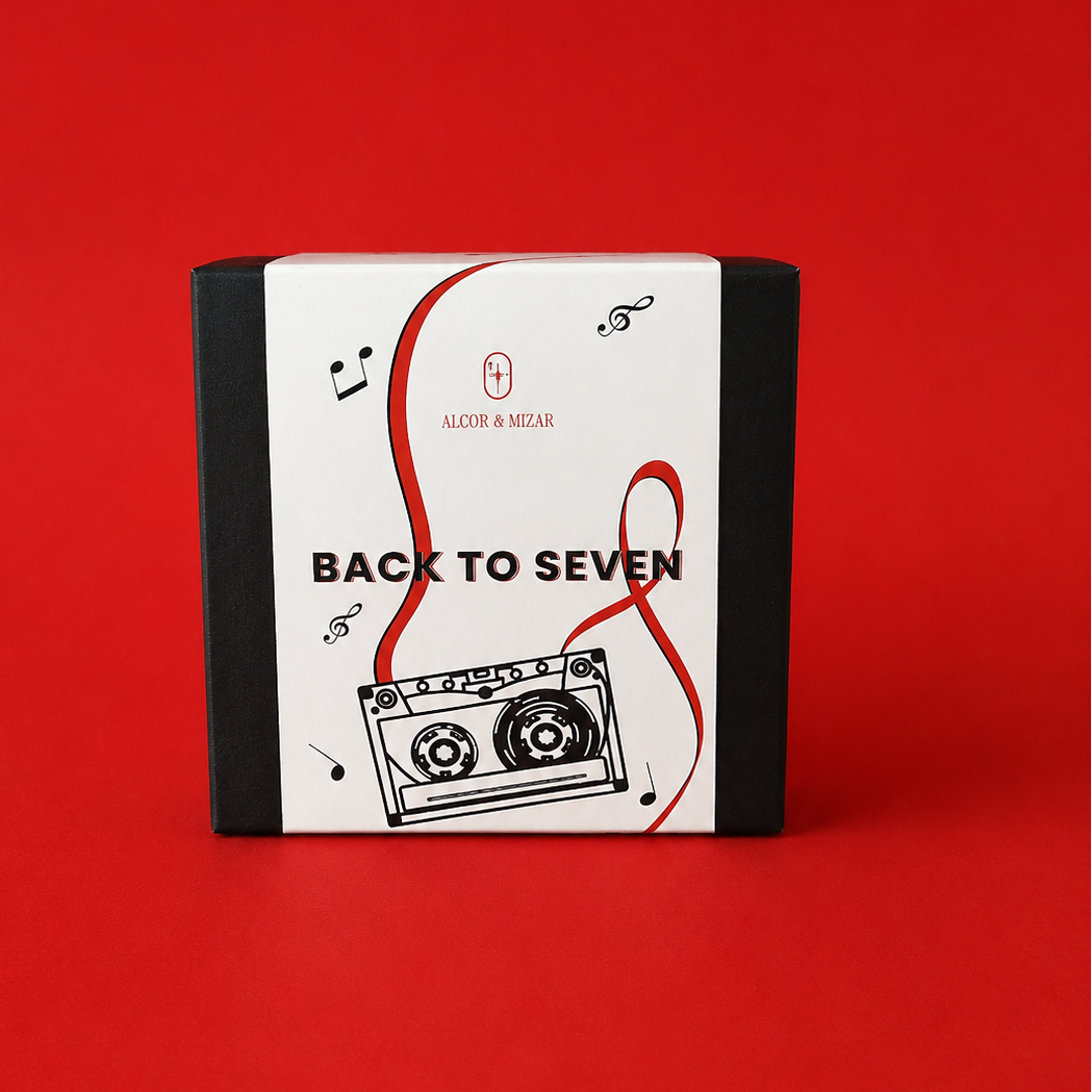 Product packaging with 'Back to Seven' text on a red background