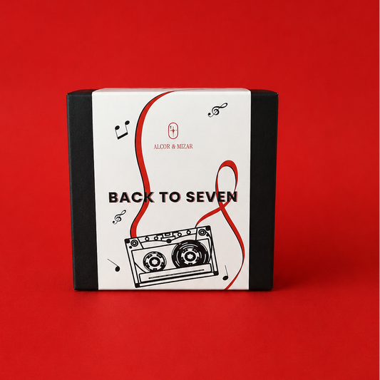 Product packaging with 'Back to Seven' text on a red background