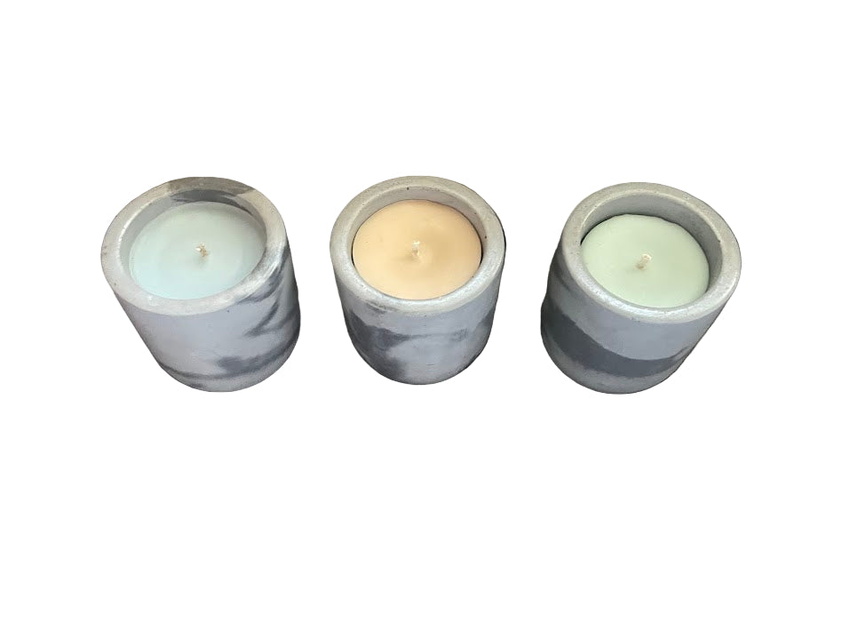Three marble-patterned candle, scented candles, eco-friendly